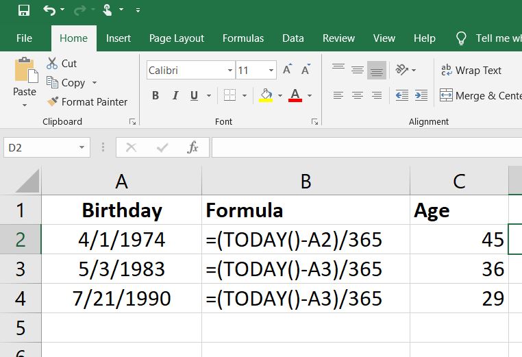 Calculate Age in Excel